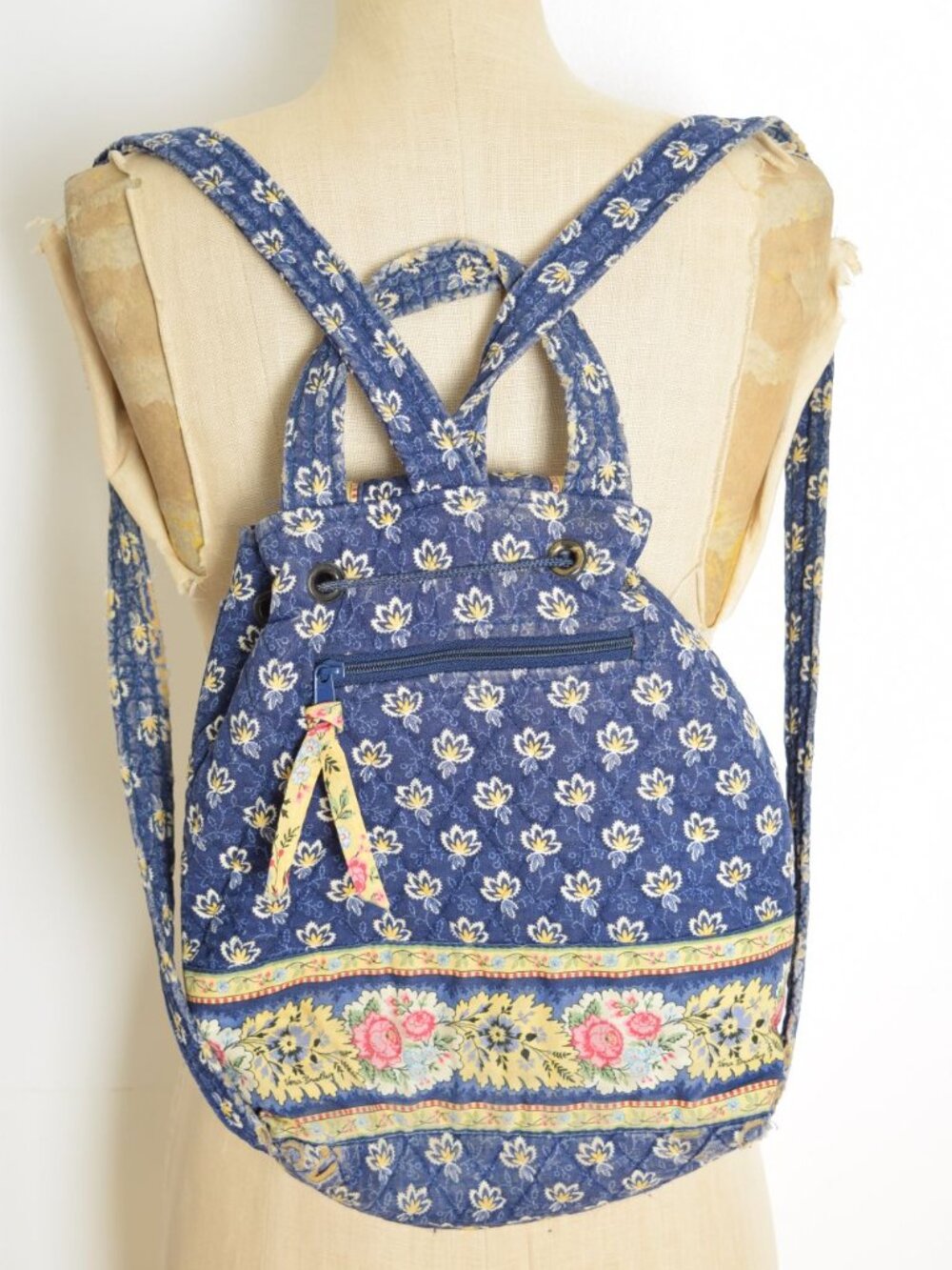 vintage Vera Bradley baby backpack purse small bag blue floral print quilted - Picture 8 of 10